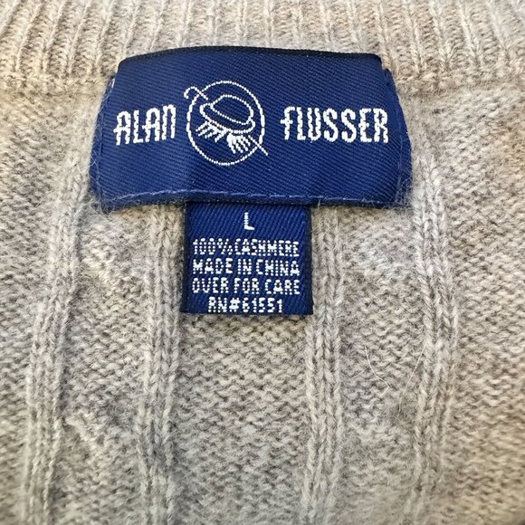 Alan Flusser Mens 100% Cashmere Cable Knit V-Neck Sweater Large Heathered Gray - Picture 3 of 7